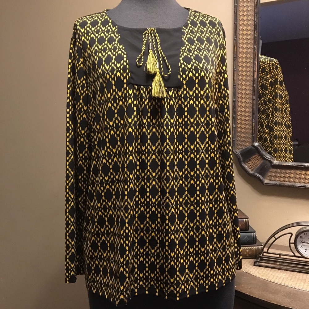 SUSAN GRAVER Liquid Knit Tan Chevron Tunic size XL
